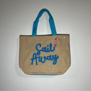 Simply Southern Jute Beach Pool Tote Bag Blue Sail Away Applique NWT